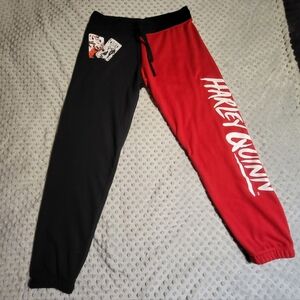 Harley Quinn Sweat Pants Joggers DC Comics Playing Cards Half Red Black L